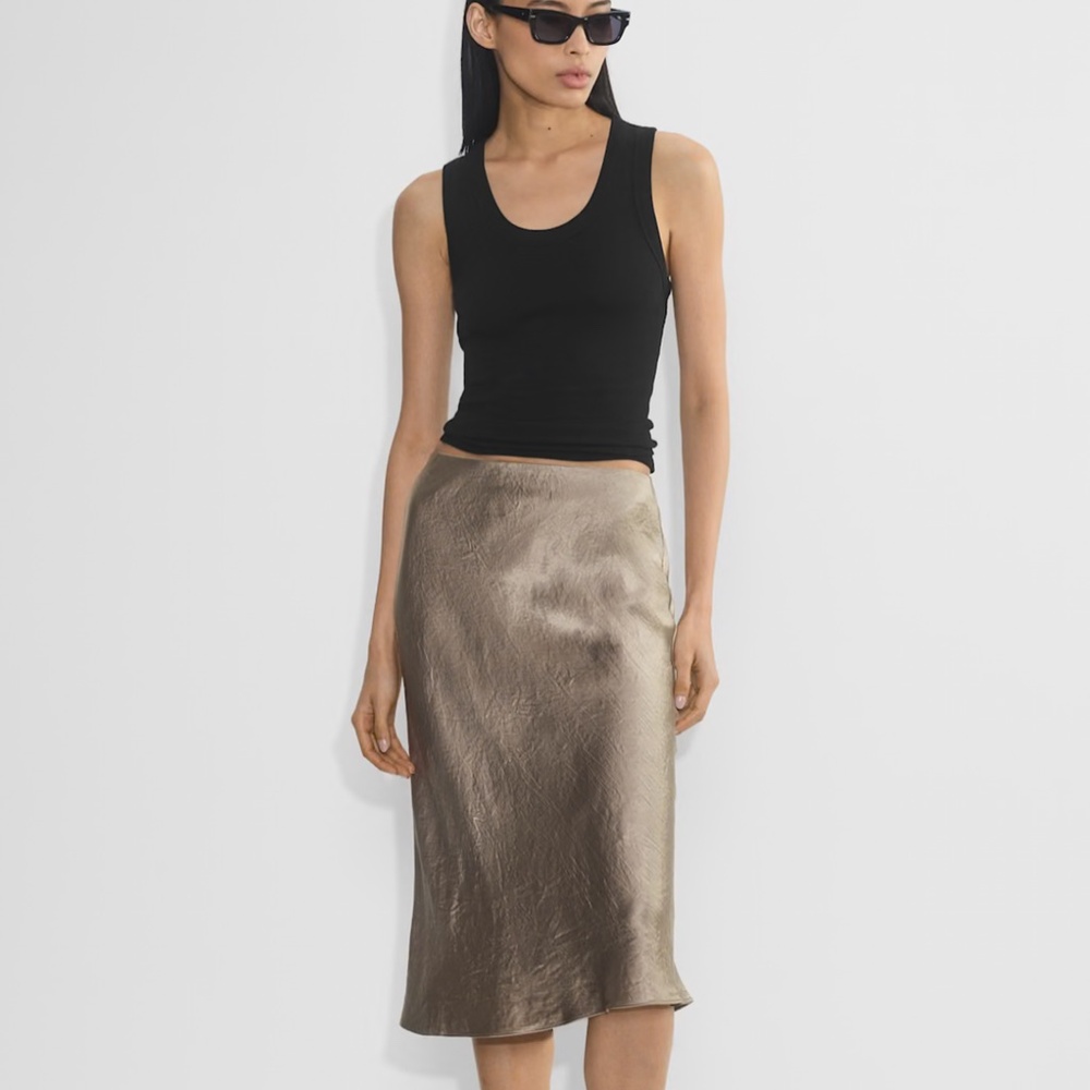 Babaton Metallic Taupe Midi Slip Skirt